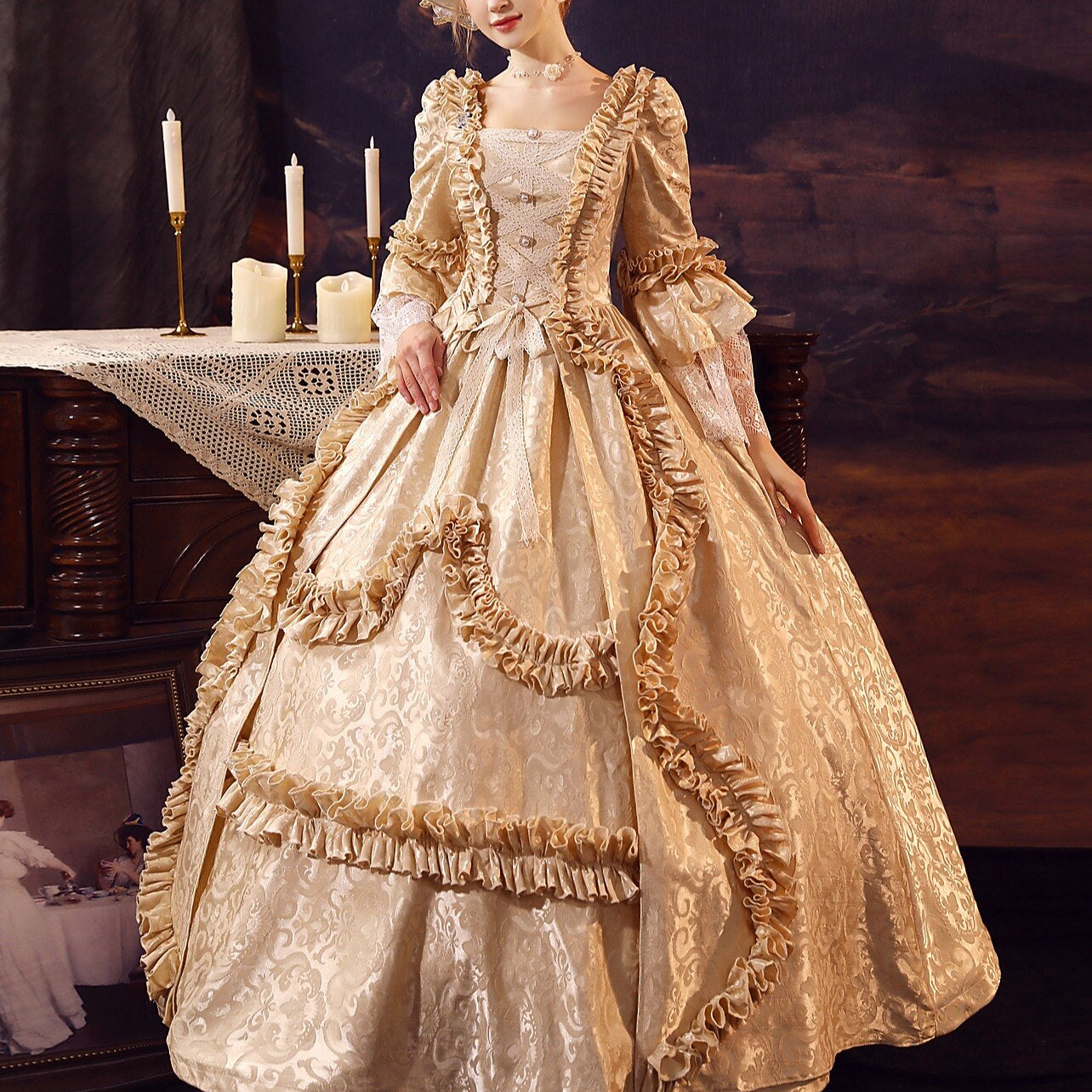 Rococo Brocade Style Ball Dress