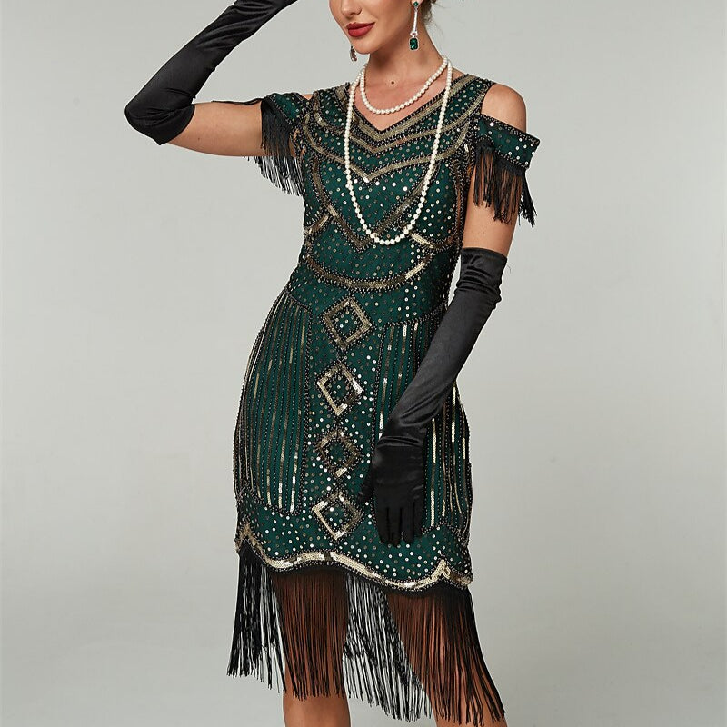 Green Sequin Art Deco Flapper Dress