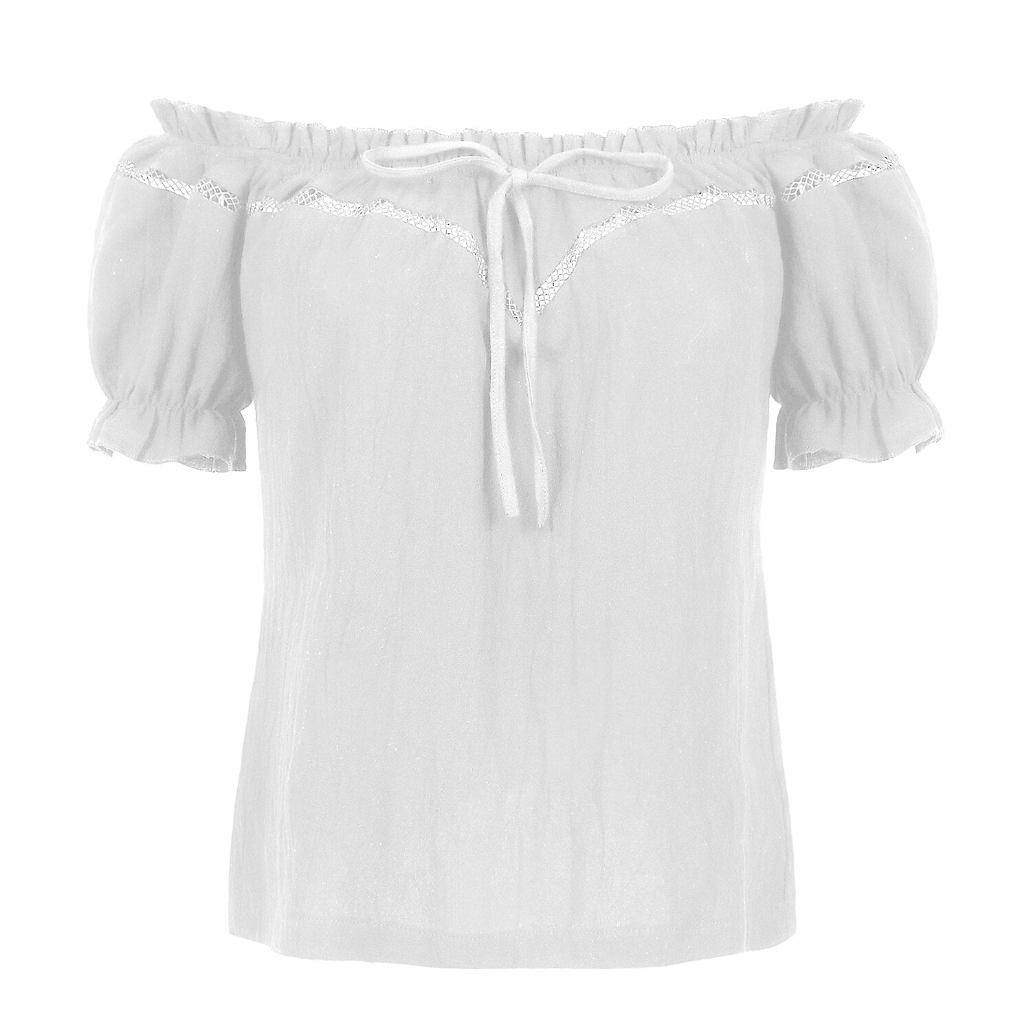 Renaissance Crew Neck Off Shoulder Lace-up Tops