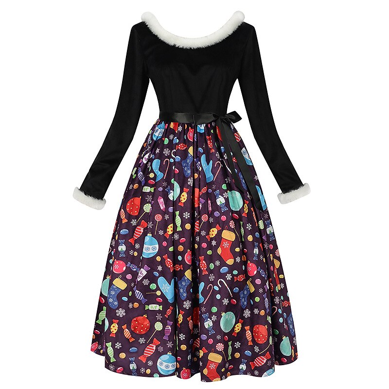 Christmas Vintage A-Line Print Dress