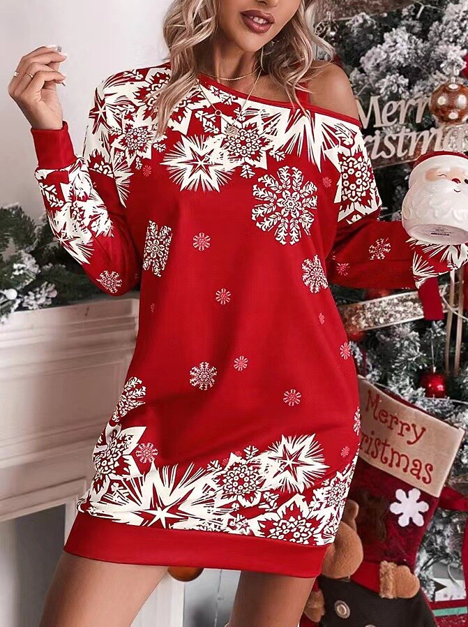 Christmas Snowflake Off-the-Shoulder Dress