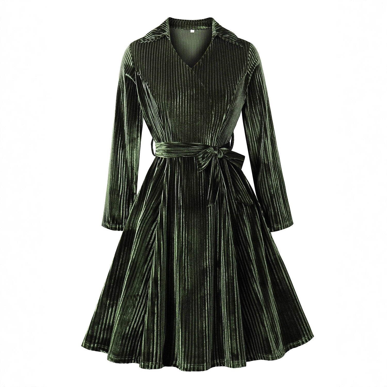 V-Neck Ribbed Velvet A-Line Dress