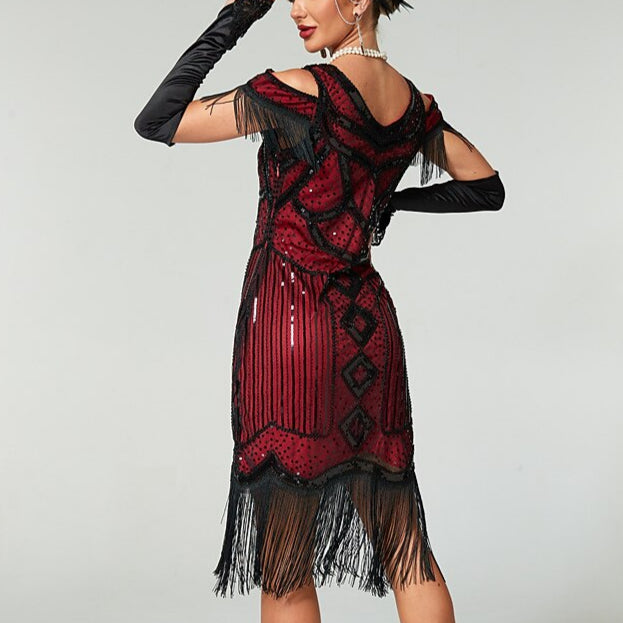 Red Sequin Art Deco Flapper Dress