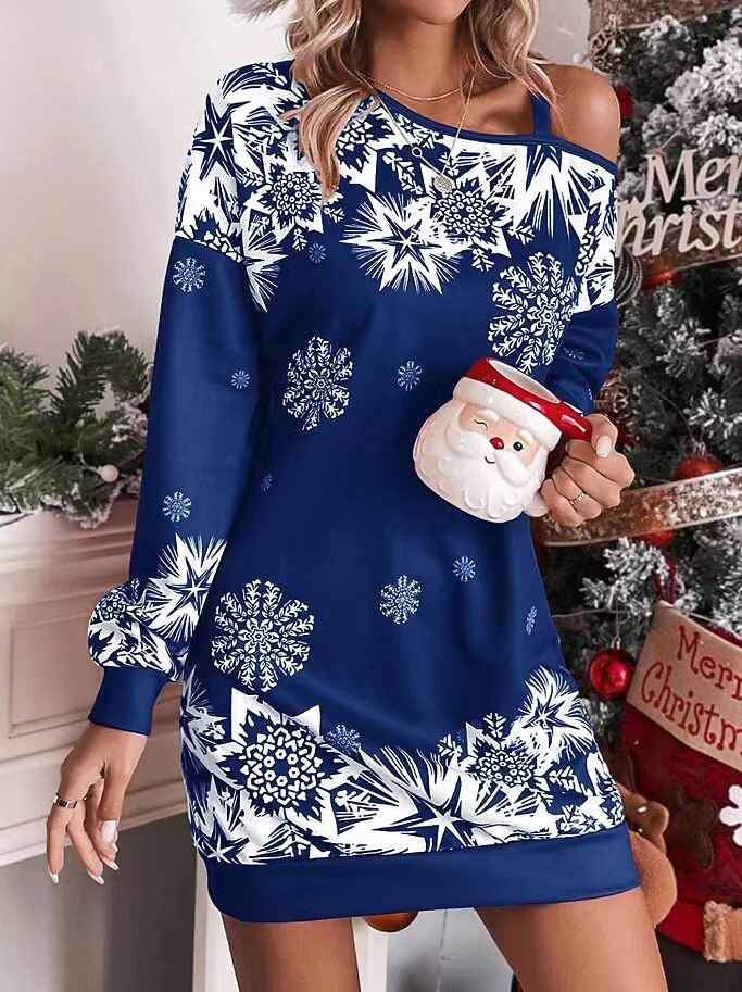Christmas Snowflake Off-the-Shoulder Dress