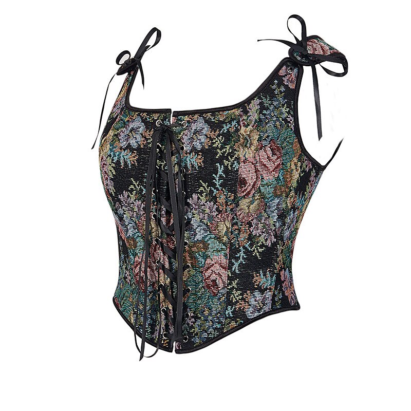 Floral Lace-up Front Vest U-Back 10 Bones Corset
