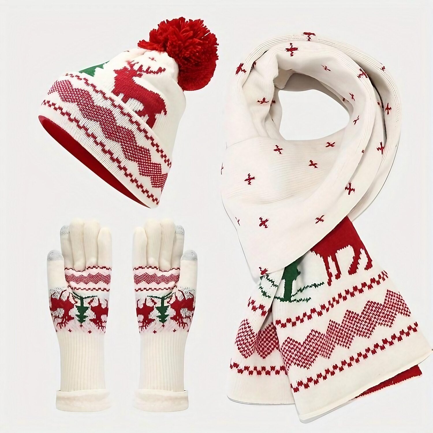 3 PCS Christmas Hat Scarf Glove Set