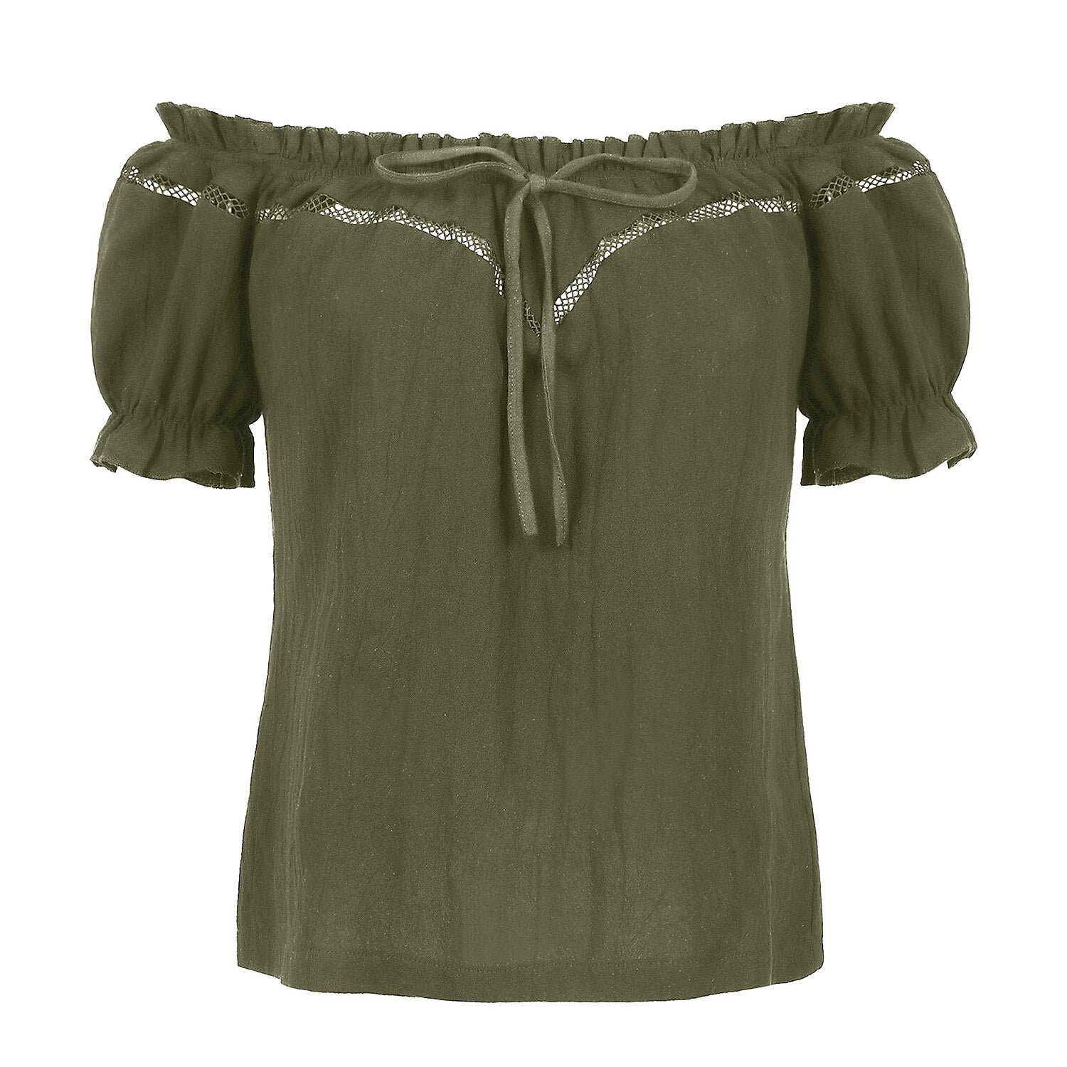 Renaissance Crew Neck Off Shoulder Lace-up Tops