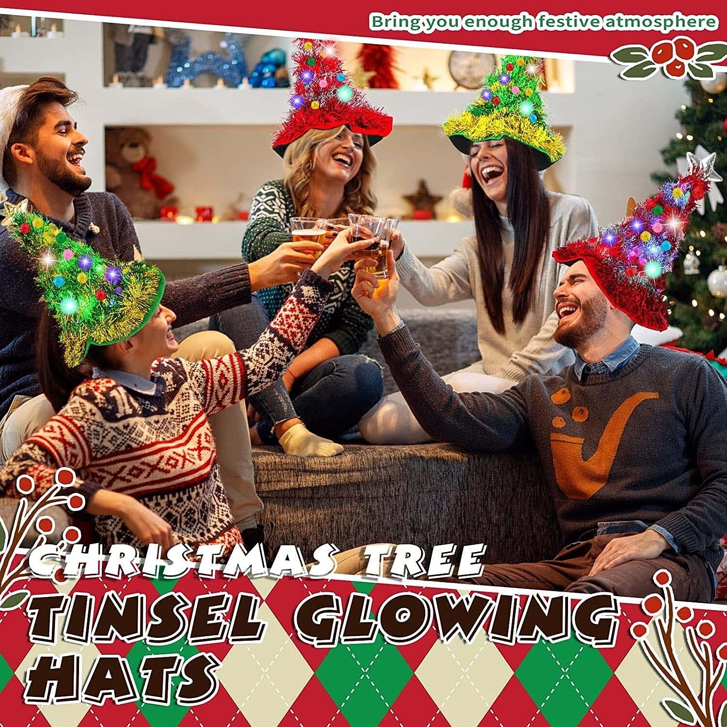 2PCS Light-up Tinsel Tree Party Hat