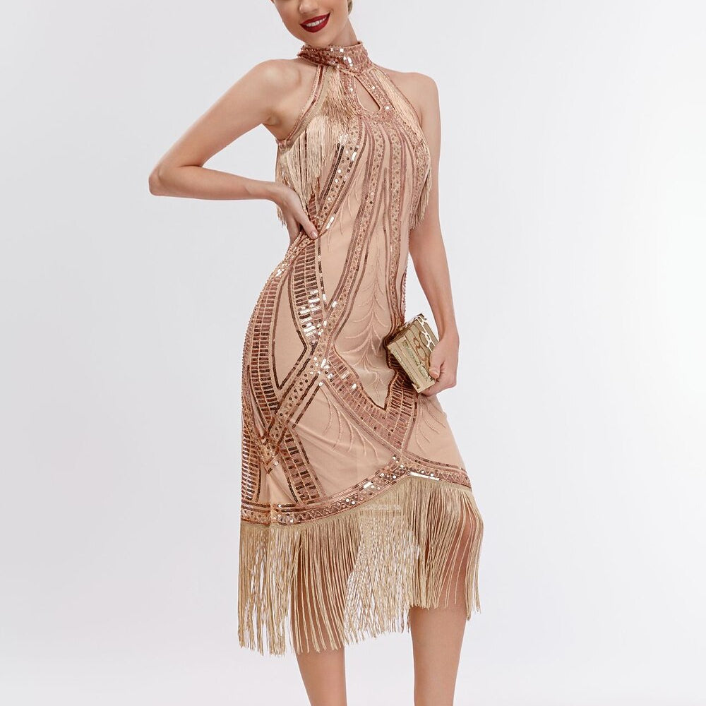 Art Deco Fringe Trim Flapper Dress