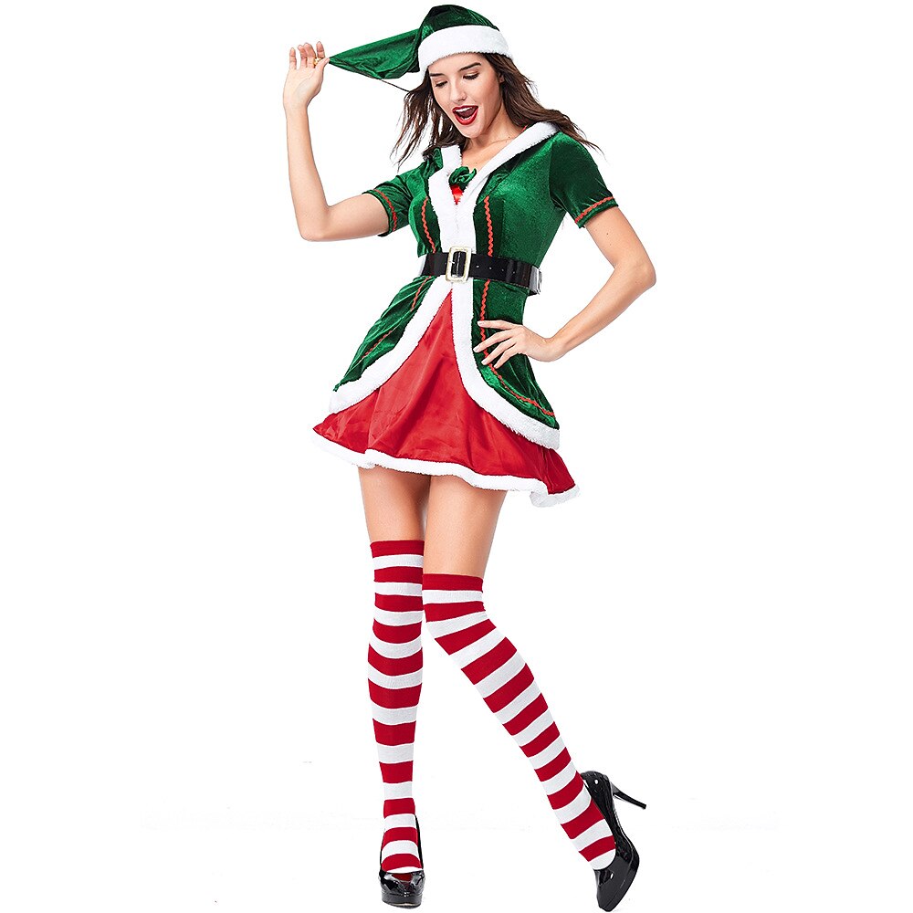 Women's Elf Costume with Santa Hat