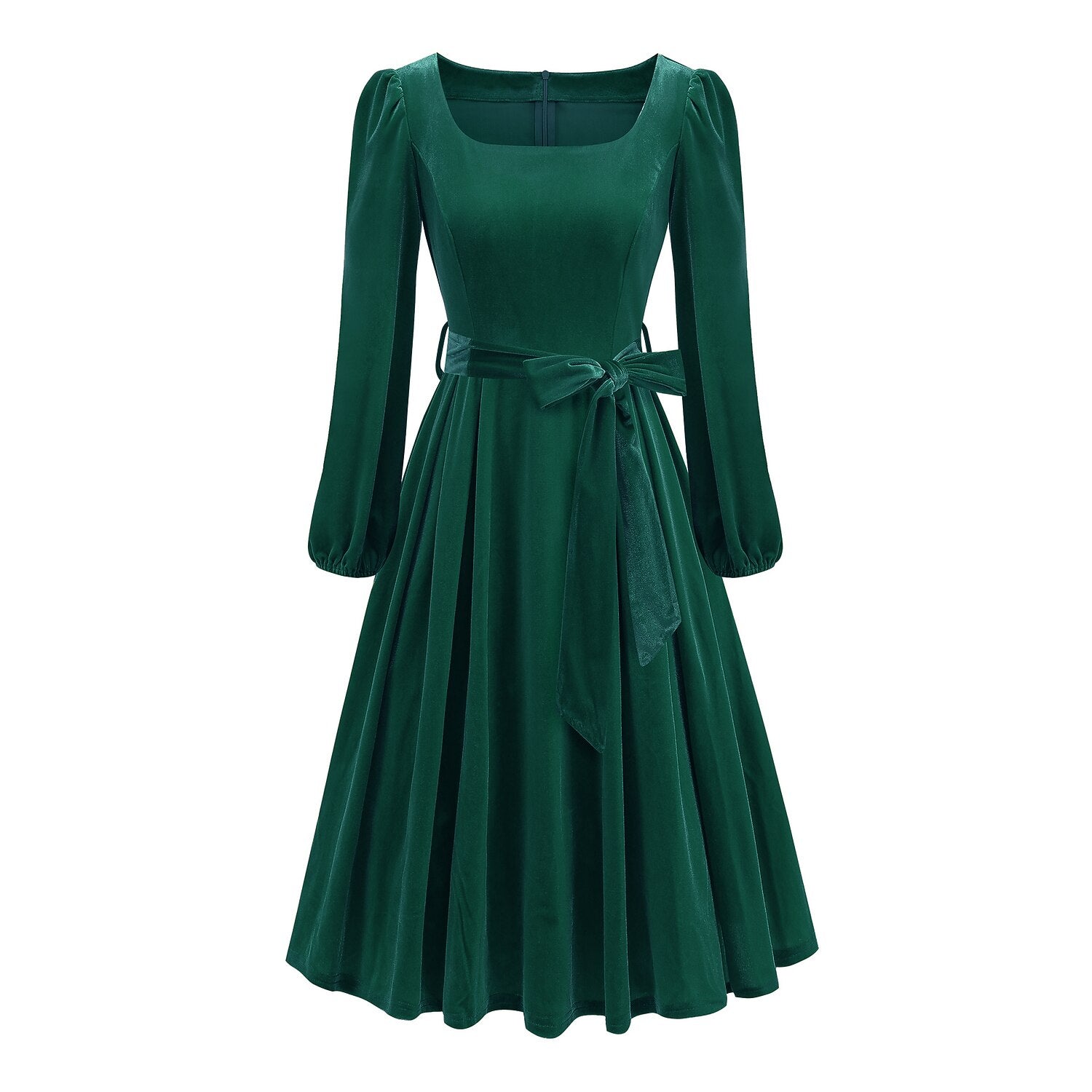 Vintage Xmas Belted A-Line Velvet Dress
