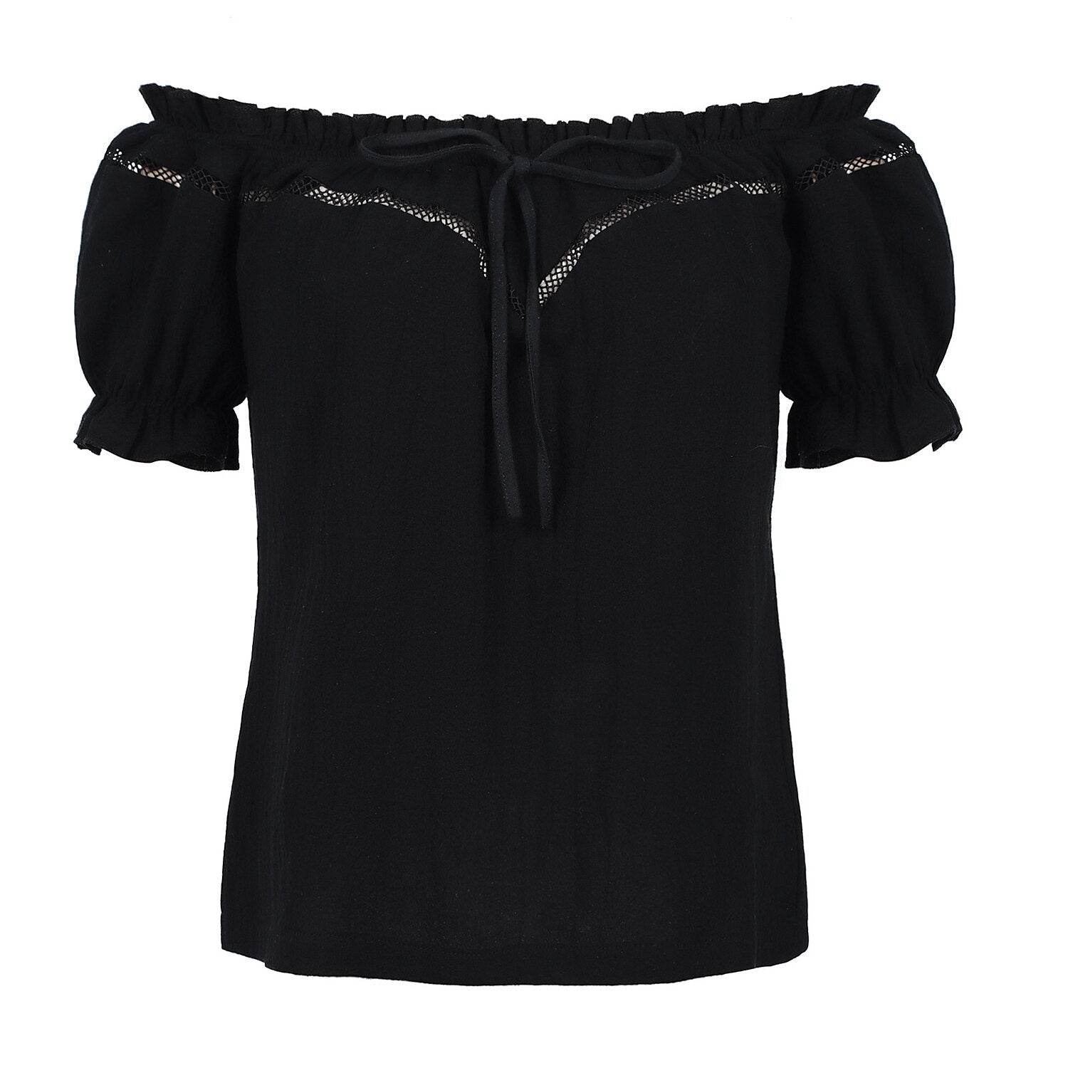 Renaissance Crew Neck Off Shoulder Lace-up Tops