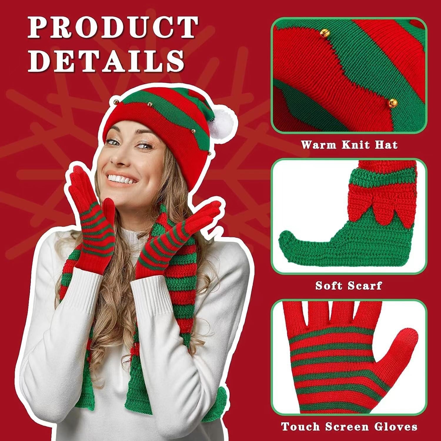 Christmas Elf Knitted Hats Scarf Set