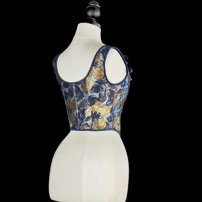 Renaissance Style Blue Pattern U-Back Corset Vest