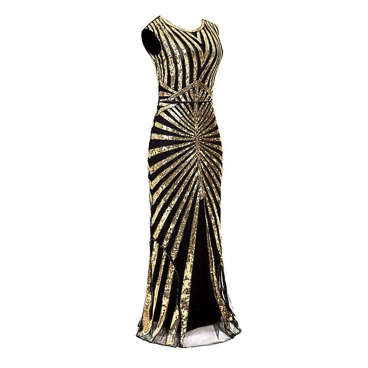 Sequined Golden Evening Gown