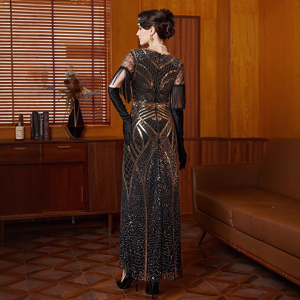 Art Deco Allover Sequin Formal Gown