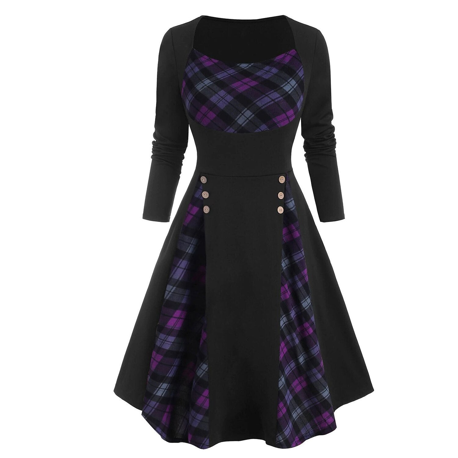 Christmas Vintage Plaid Panel Swing Dress
