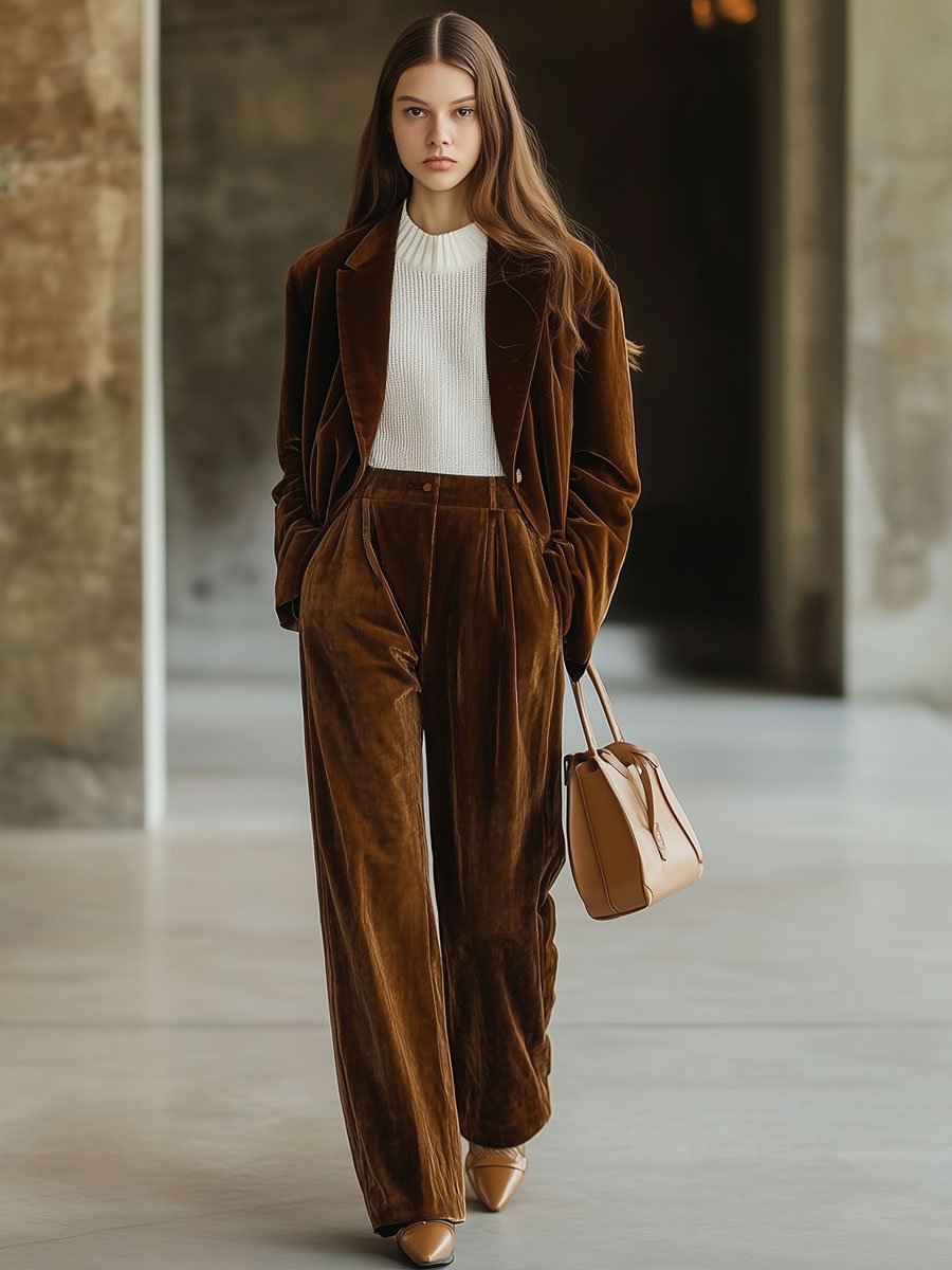 Commerce Boutique Green Velvet High Waist Suit Pants 