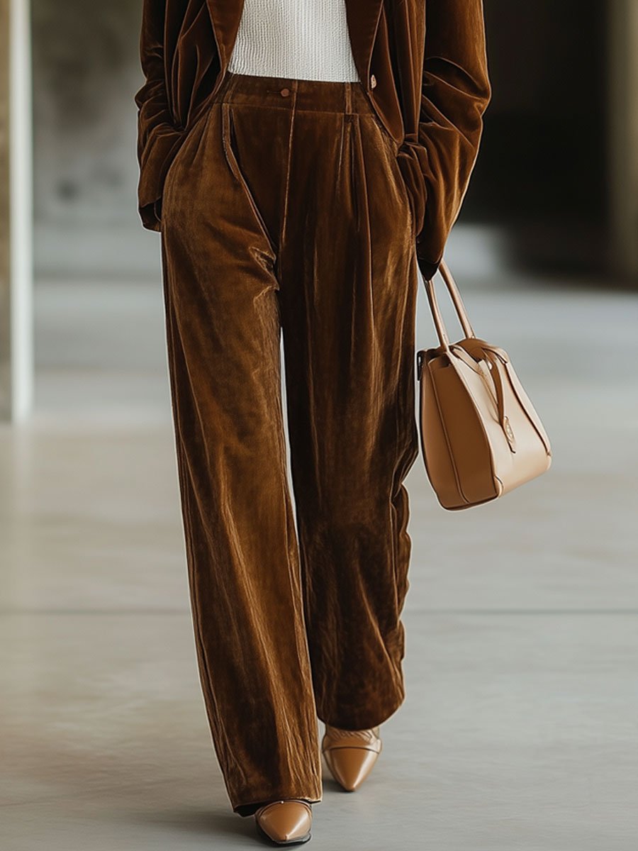 Commerce Boutique Green Velvet High Waist Suit Pants 