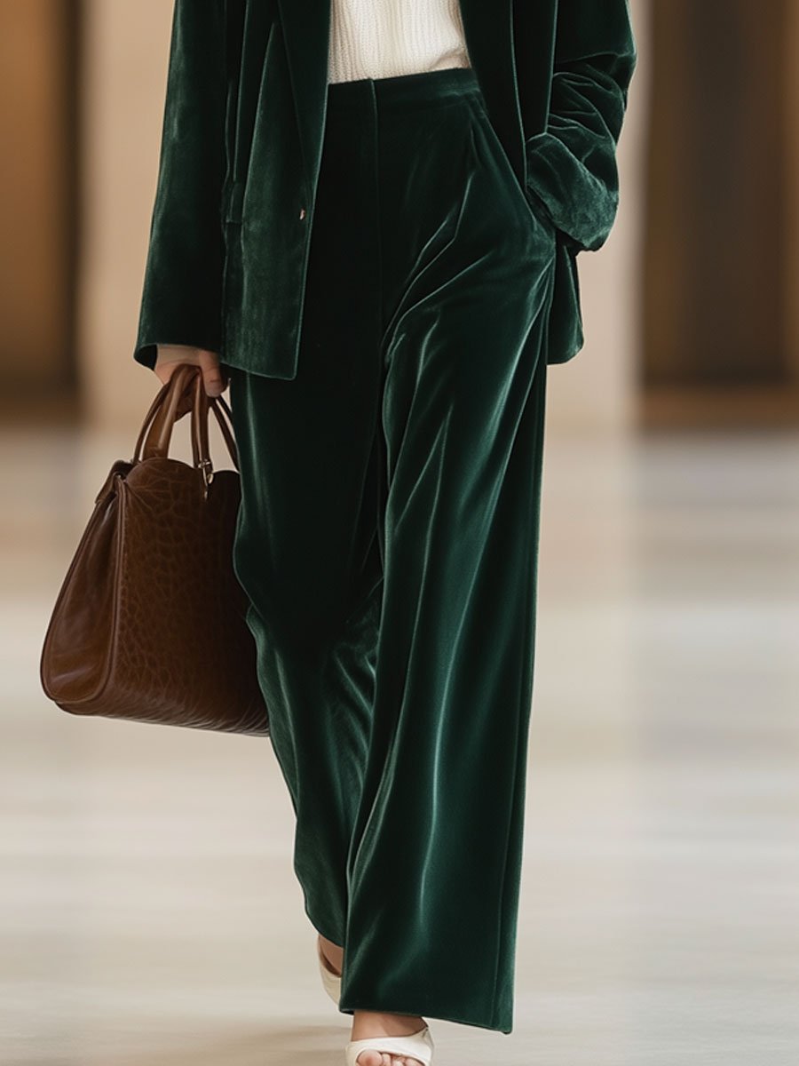Commerce Boutique Green Velvet High Waist Suit Pants 