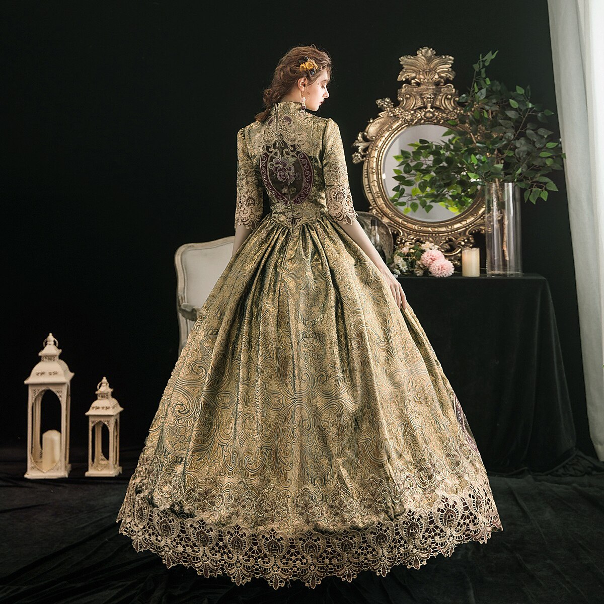 Victorian Embroidered High Neck Ball Gown