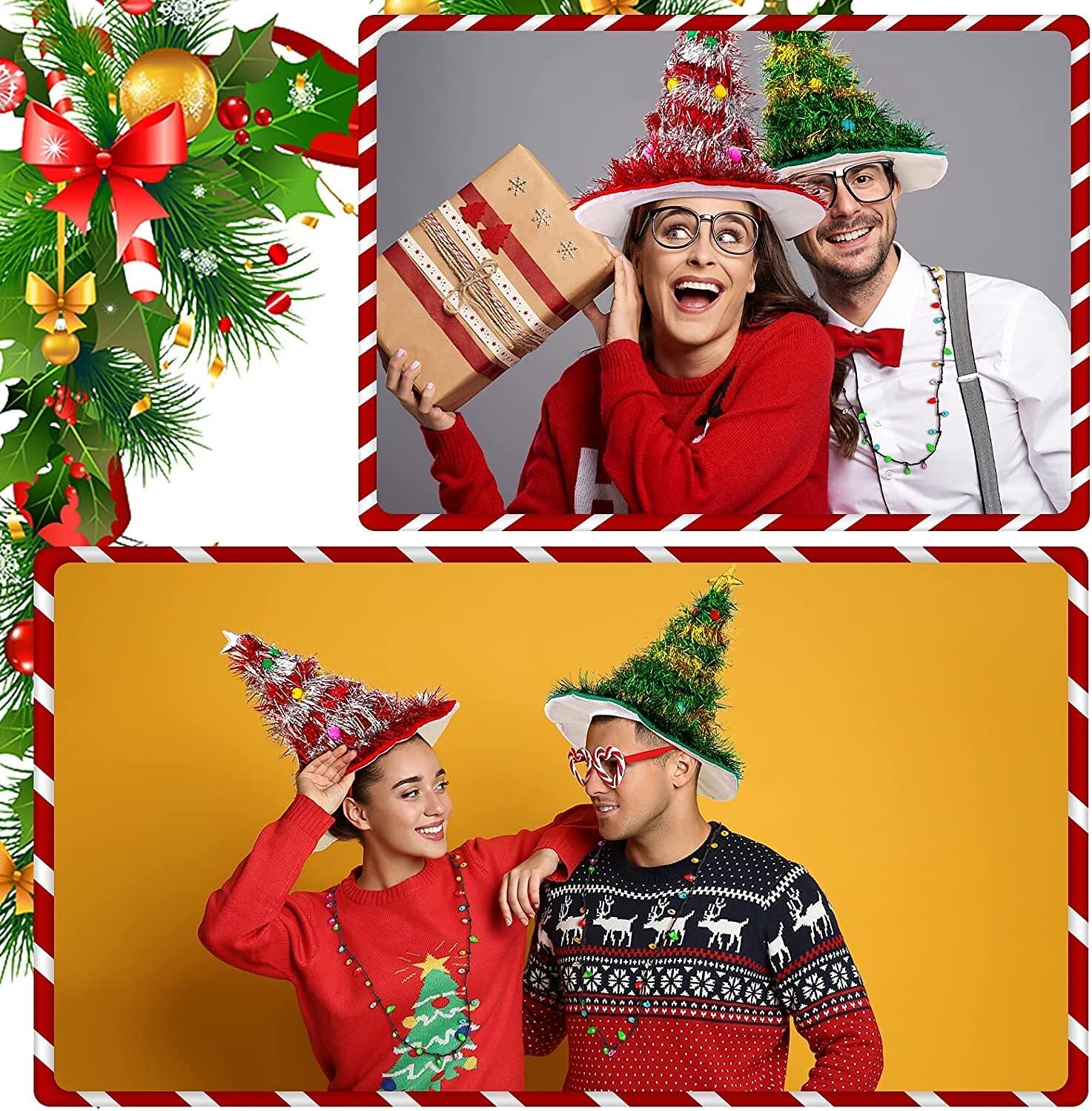 2PCS Light-up Tinsel Tree Party Hat