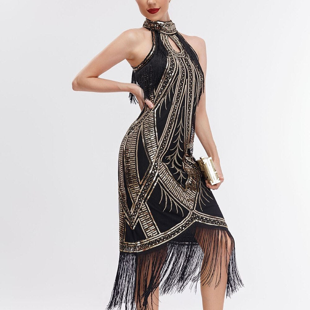 Art Deco Fringe Trim Flapper Dress