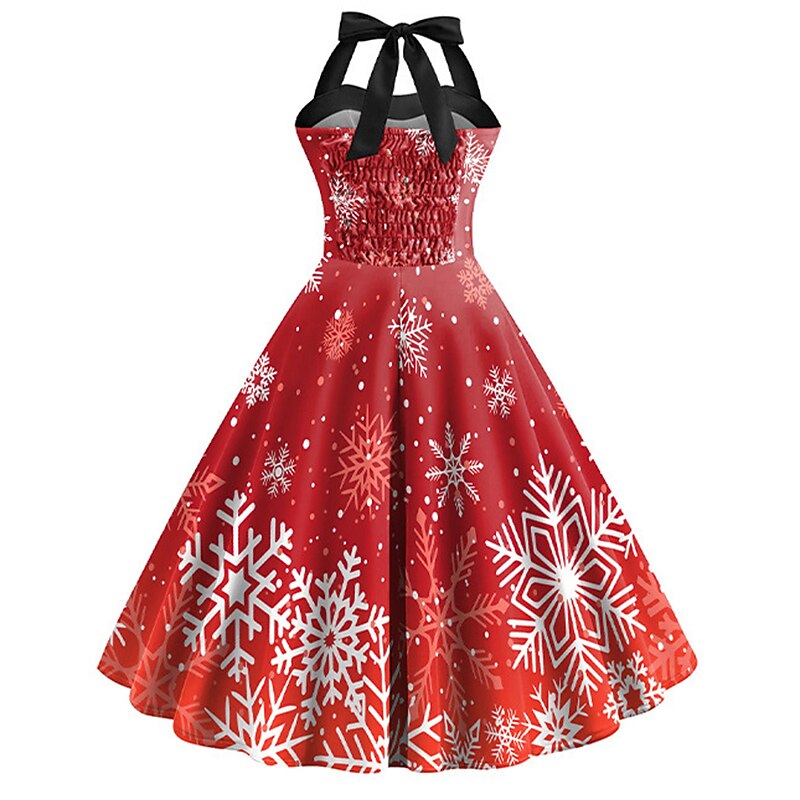 Christmas Vintage Snowflake Halter Dress