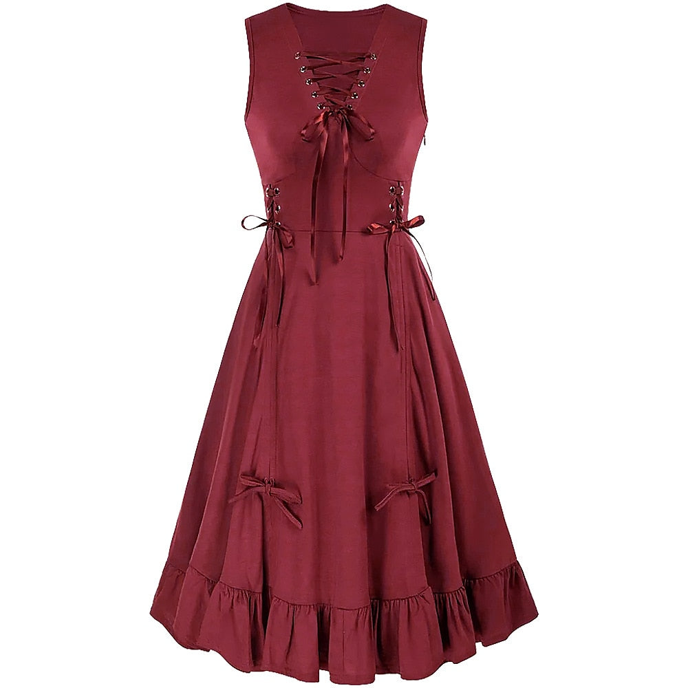 Renaissance Style Sleeveless Dress with Lace-up Waist