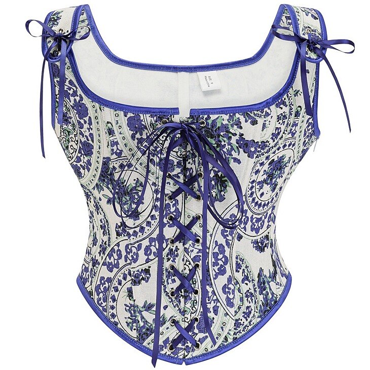 Floral Lace-up Front Vest U-Back Corset