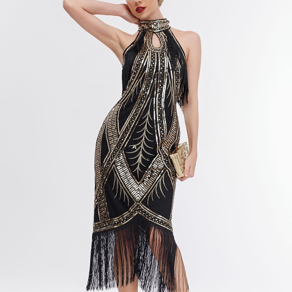 Art Deco Fringe Trim Flapper Dress