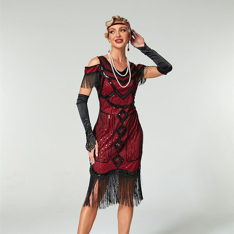 Red Sequin Art Deco Flapper Dress