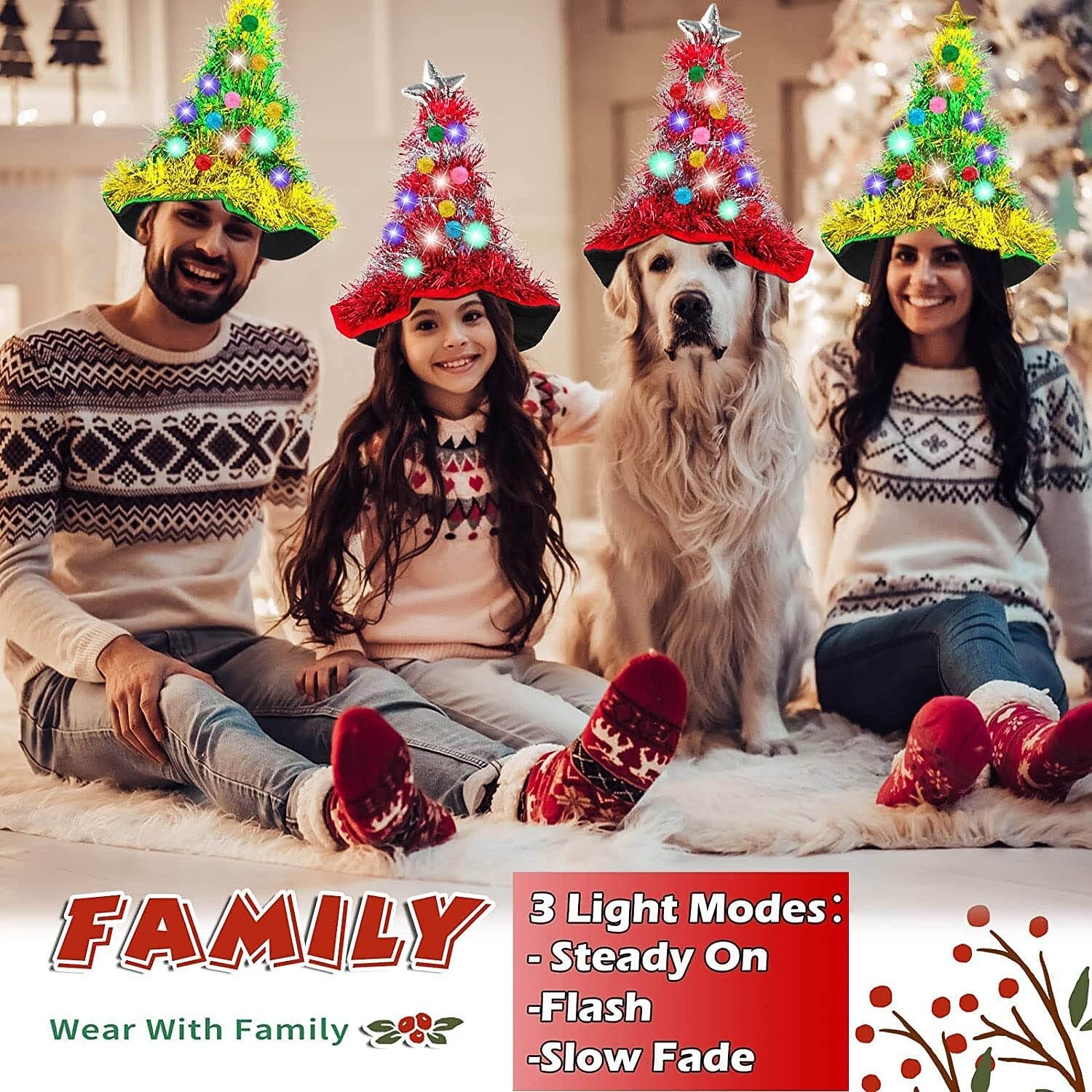 2PCS Light-up Tinsel Tree Party Hat