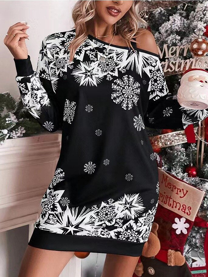 Christmas Snowflake Off-the-Shoulder Dress