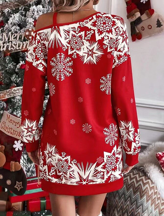 Christmas Snowflake Off-the-Shoulder Dress
