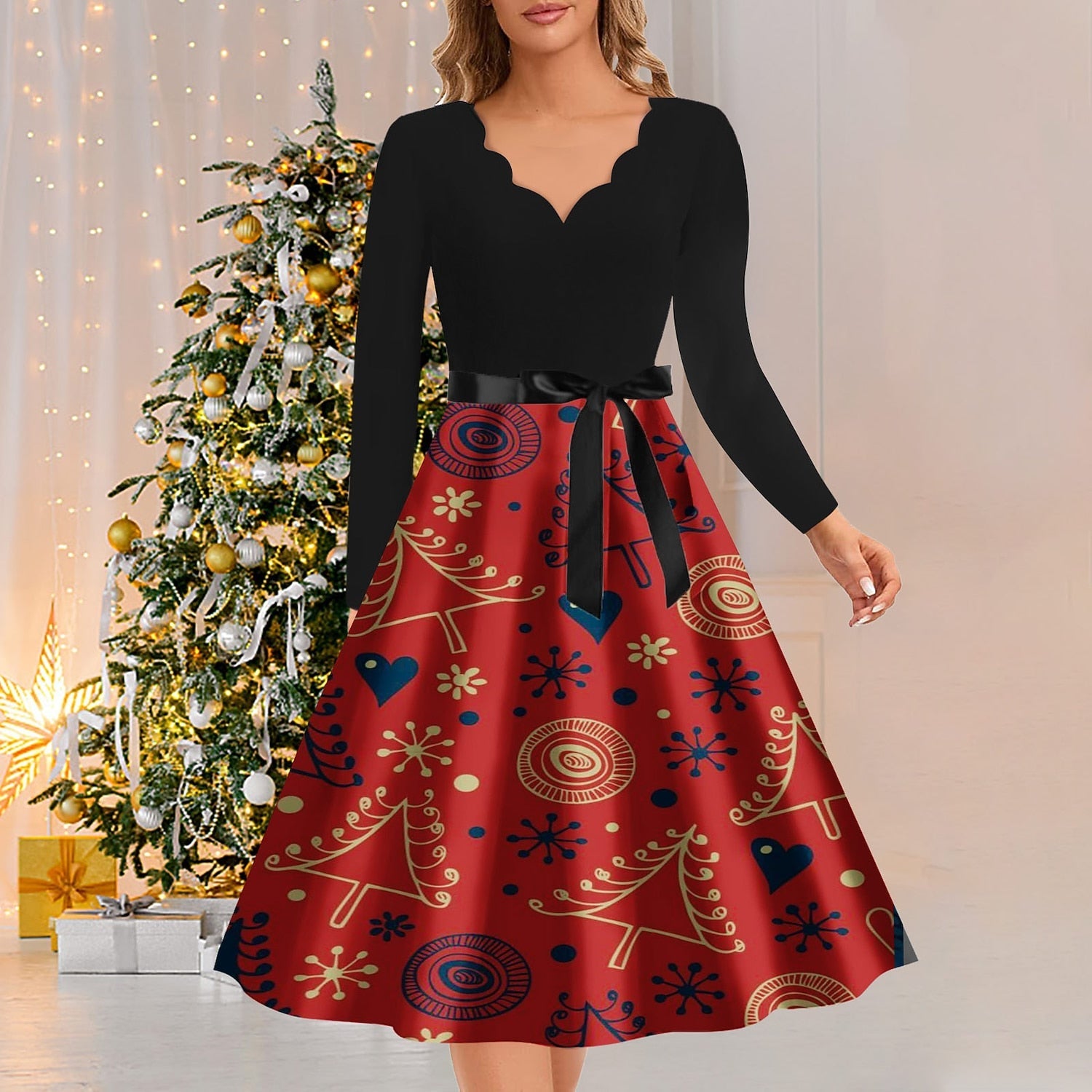 Christmas A-Line Print Dress