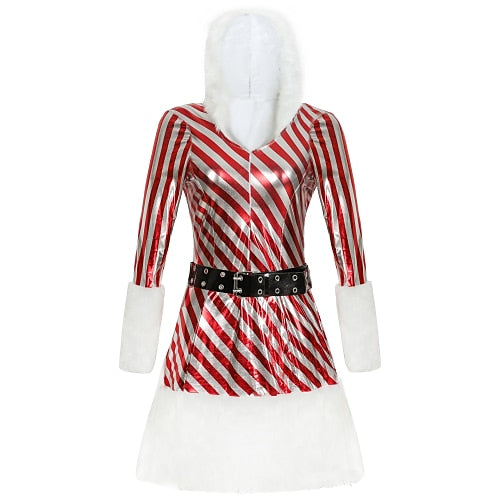 Striped Santa Hooded Mini Dress