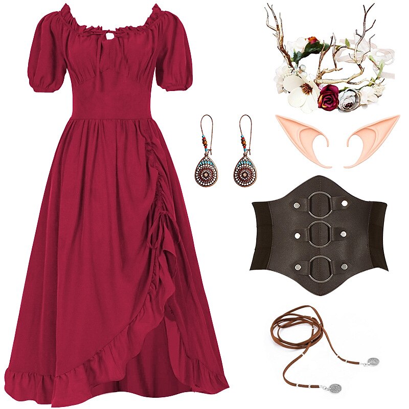 Renaissance Fairy Costume Dress with Corset & ACCs