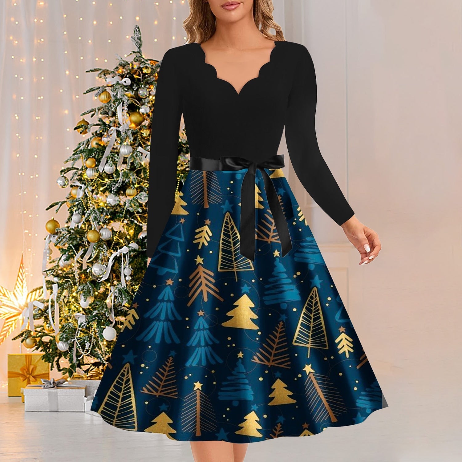 Christmas A-Line Print Dress
