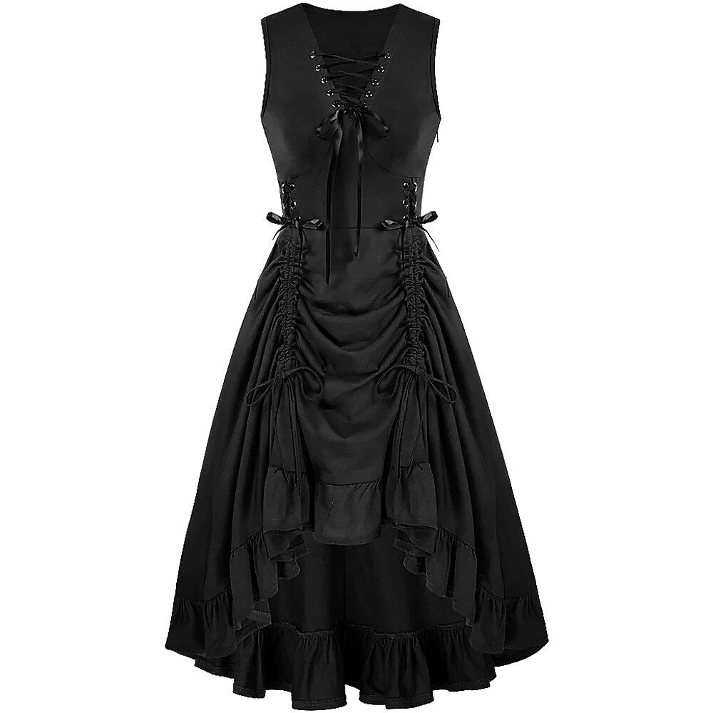 Renaissance Style Sleeveless Dress with Lace-up Waist