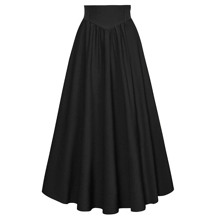 Retro Vintage Medieval Solid Color A-Line Maxi Skirt