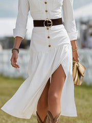 Commerce Boutique White Button Front Slit Midi Dress 