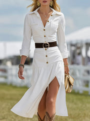 Commerce Boutique White Button Front Slit Midi Dress 