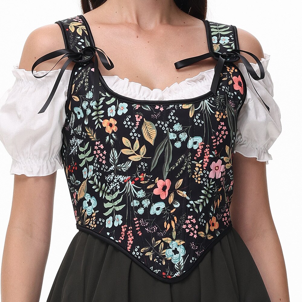 Renaissance Floral Corset Lace-up Vest