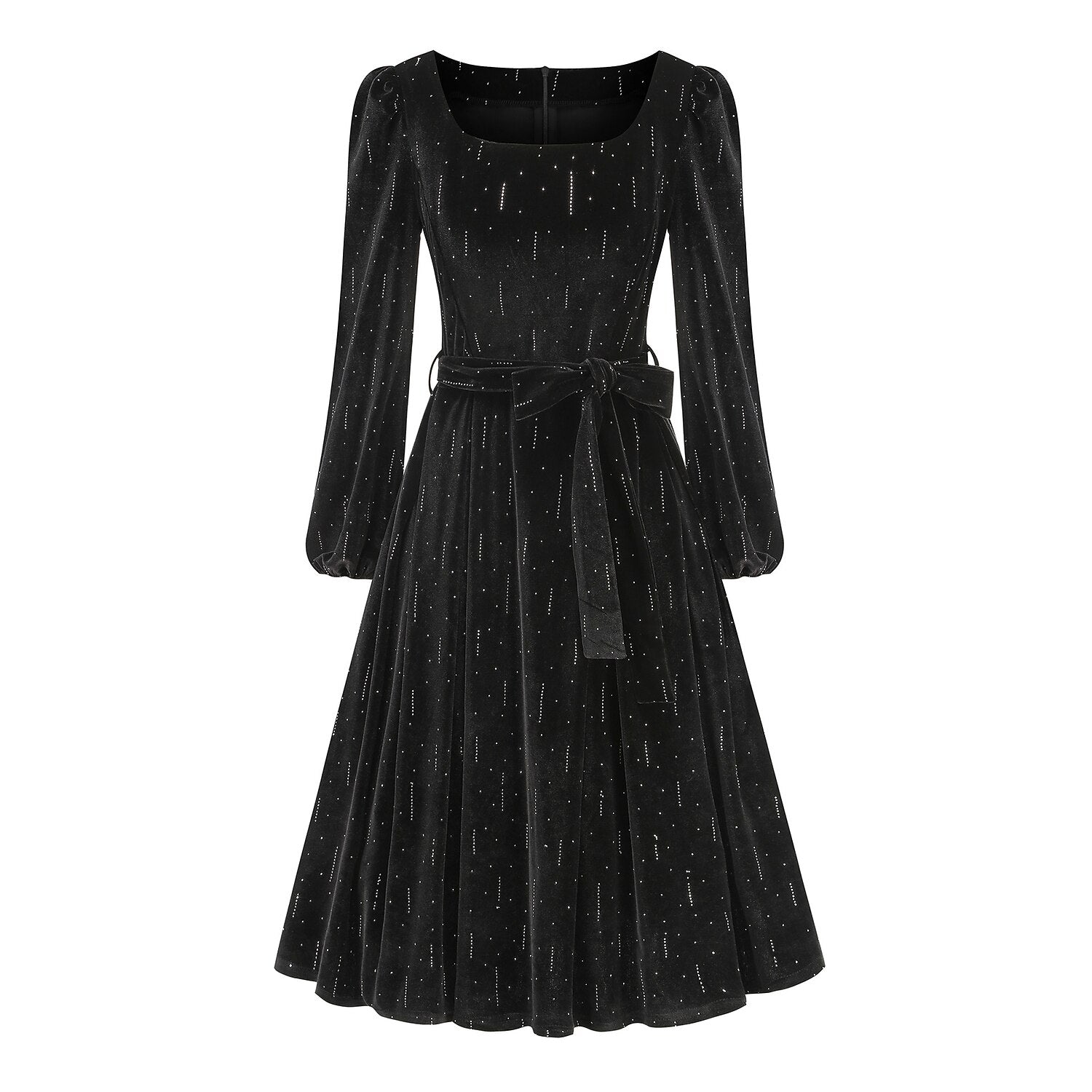 Vintage Xmas Belted A-Line Velvet Dress