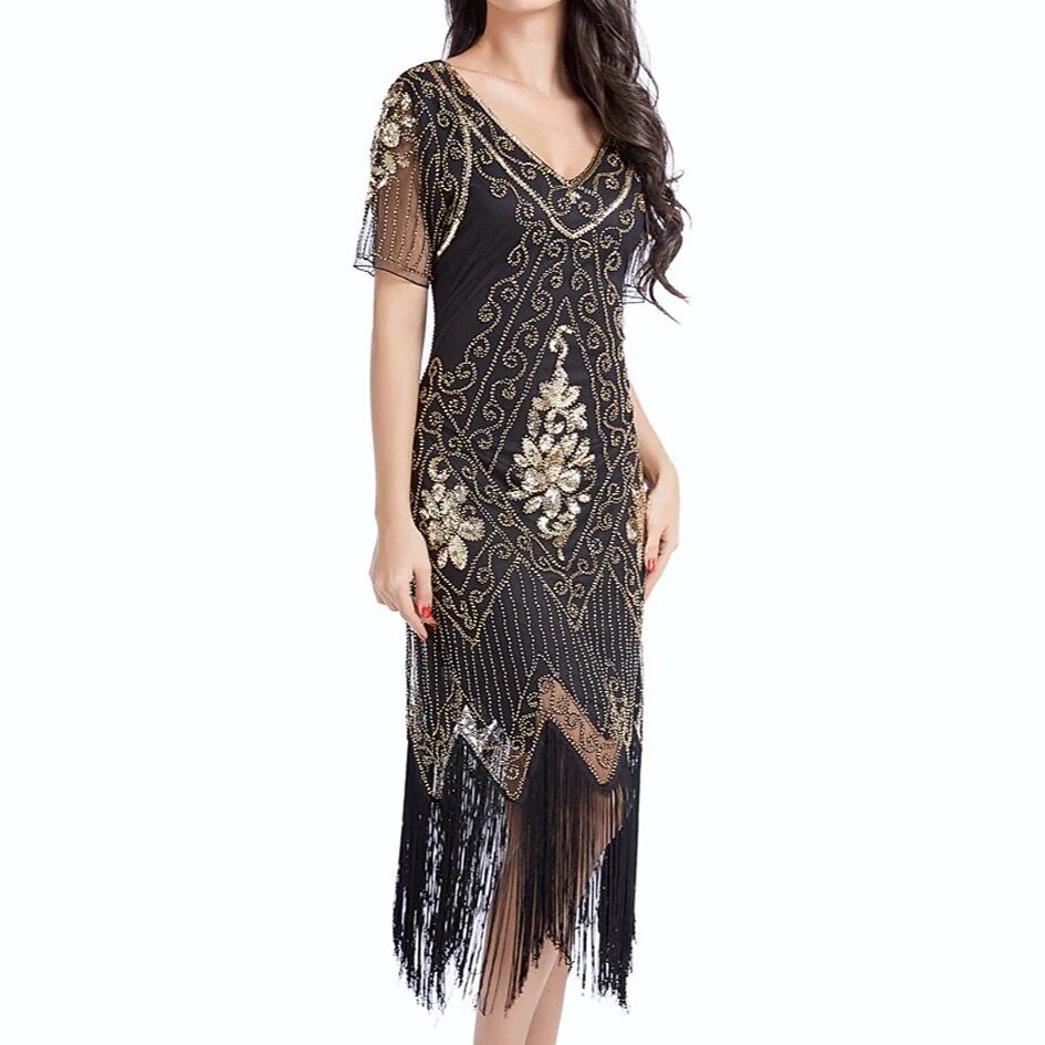 Art Deco Floral Sequin Flapper Dress
