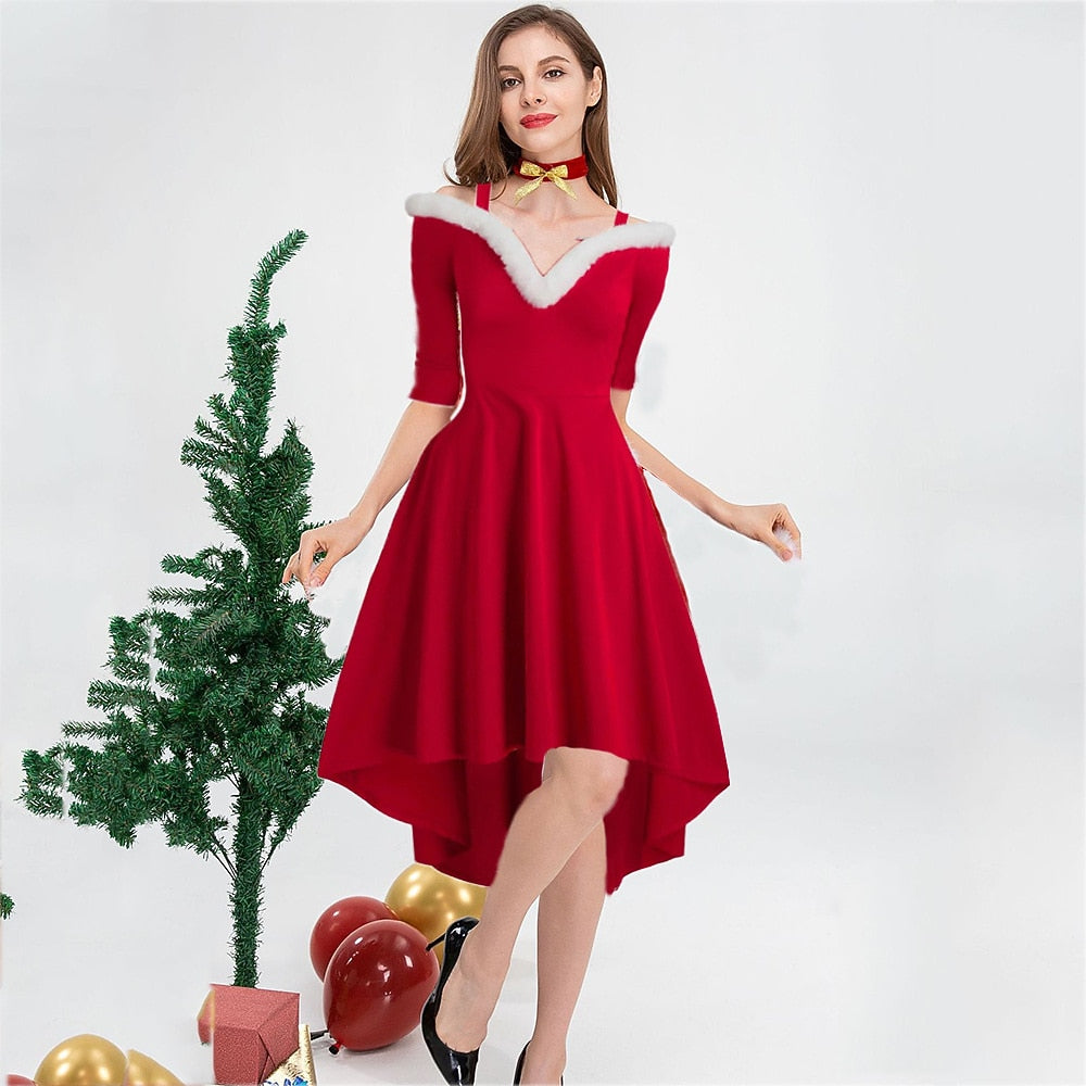 Christmas Mrs. Claus Velvet High-Low Dress