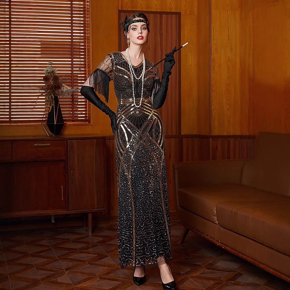 Art Deco Allover Sequin Formal Gown