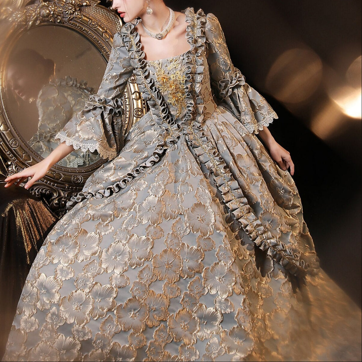 Rococo Floral Brocade Style Gown Robe à la Française
