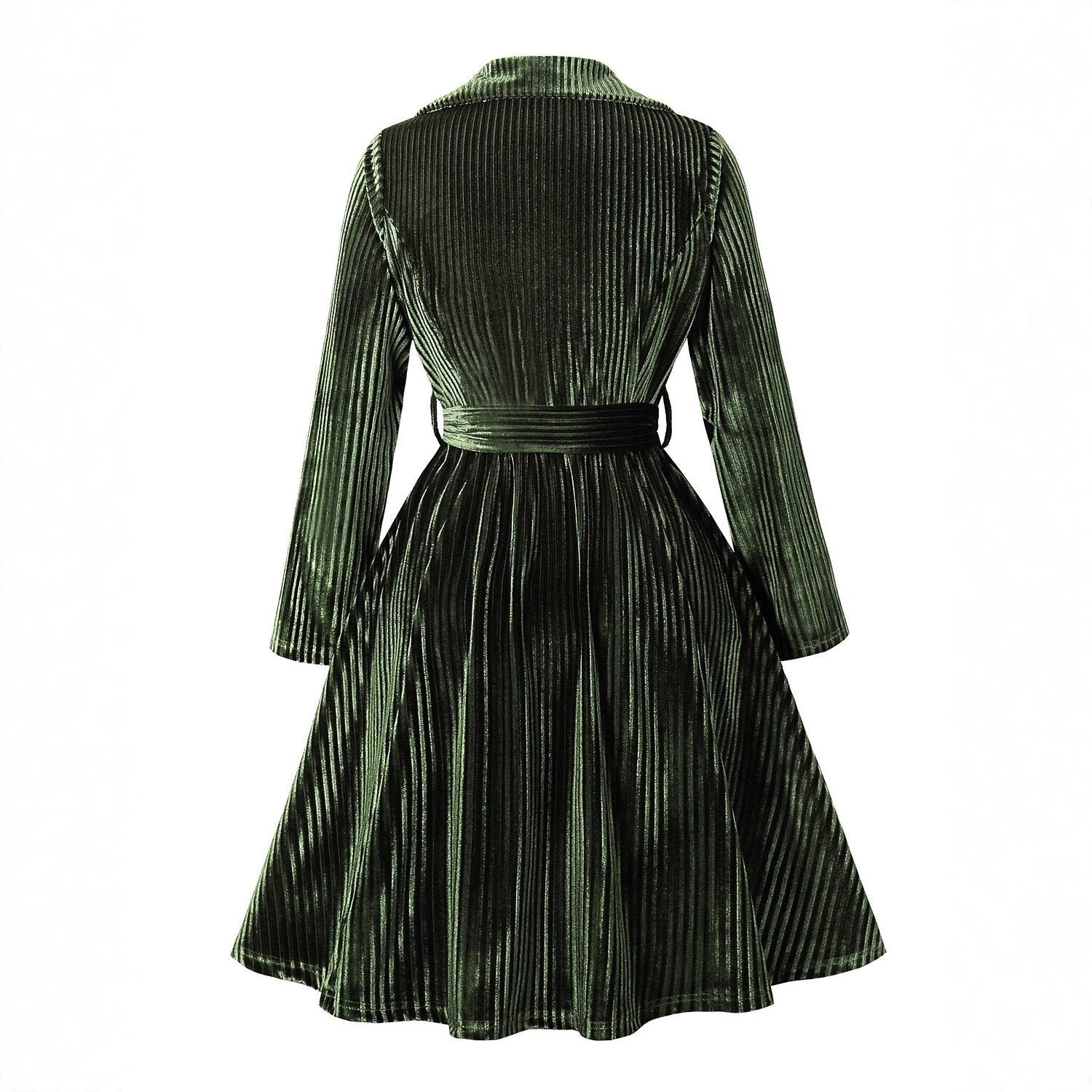 V-Neck Ribbed Velvet A-Line Dress